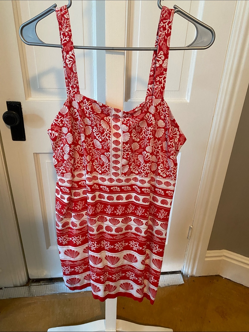 LOFT Red and White Printed Sundress